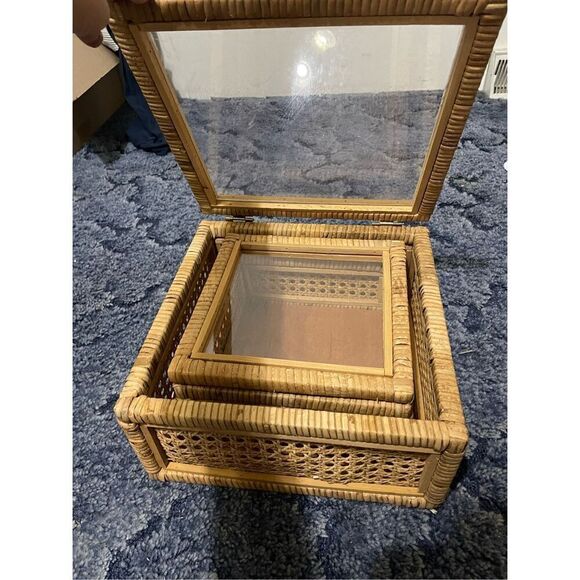 Creative Co-Op Cane and Rattan Display Boxes with Glass Lid, Set of 2 - Picture 5 of 10